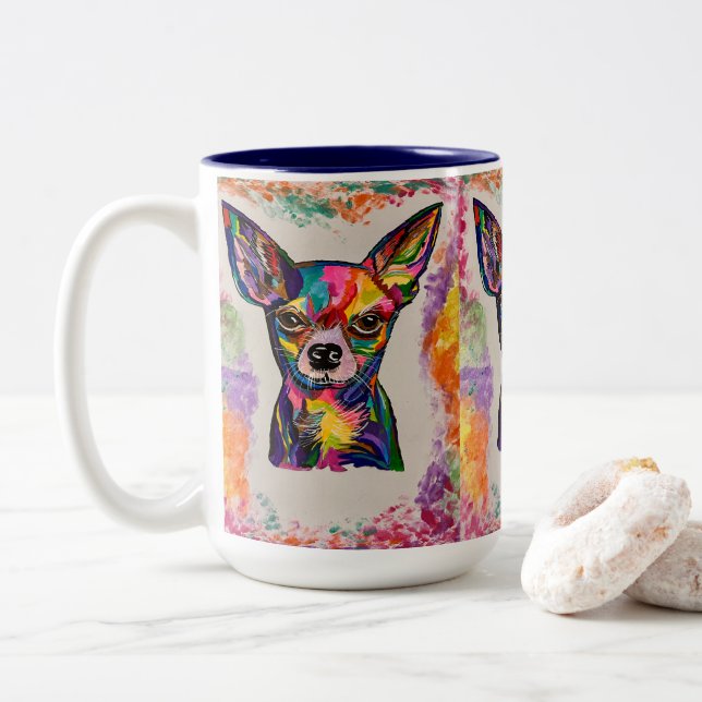 Taza Bicolor Mug de amor de Chihuahua (Con donut)