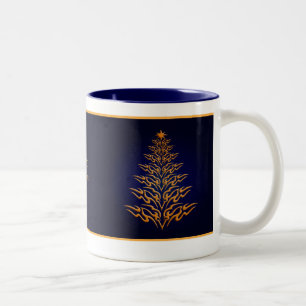 Taza Bicolor Mug de árbol de Navidad azul y elegante