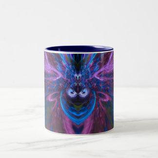 Taza Bicolor Mug. de arte de fractal azul
