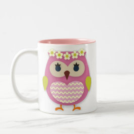 Taza Bicolor Mug. de búho rosado