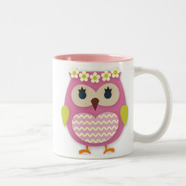 Taza Bicolor Mug. de búho rosado