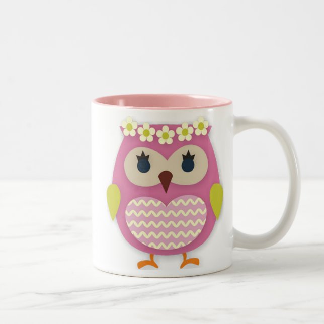 Taza Bicolor Mug. de búho rosado (Derecha)