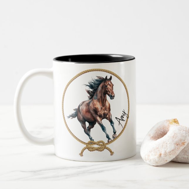 Taza Bicolor Mug de caballo personalizada (Con donut)