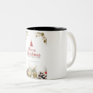 Taza Bicolor Mug de ciervos y paraguas de navidad