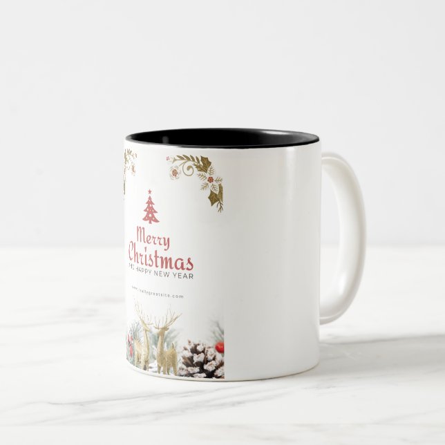 Taza Bicolor Mug de ciervos y paraguas de navidad (Anverso derecho)