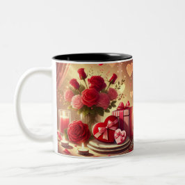 Taza Bicolor Mug de corazón y flores
