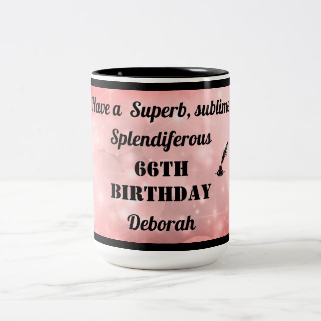 Taza Bicolor Mug de cumpleaños número 66 personalizado (Centro)
