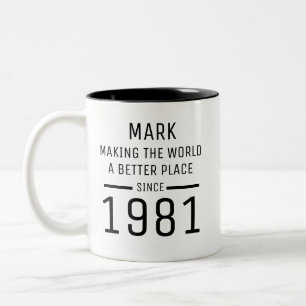 Taza Bicolor Mug de cumpleaños personalizada con nombre y año,