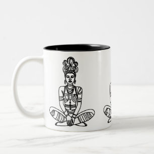 Taza Bicolor Mug de diosa tribal del yoga - Café de meditación 