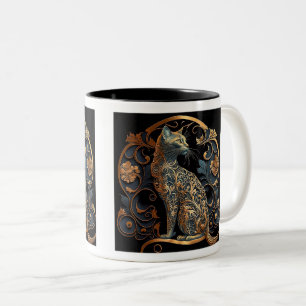 Taza Bicolor Mug de dos tonos de gato Art Nouveau de 11 oz