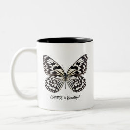 Taza Bicolor Mug de dos tonos de mariposa blanca y negra