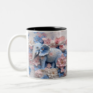 Taza Bicolor Mug de elefante azul 3D con flores