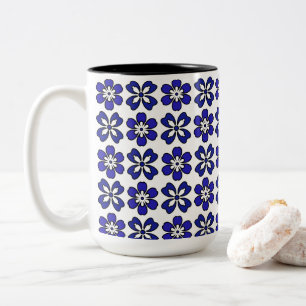 Taza Bicolor Mug de flores modernas azules y blancas