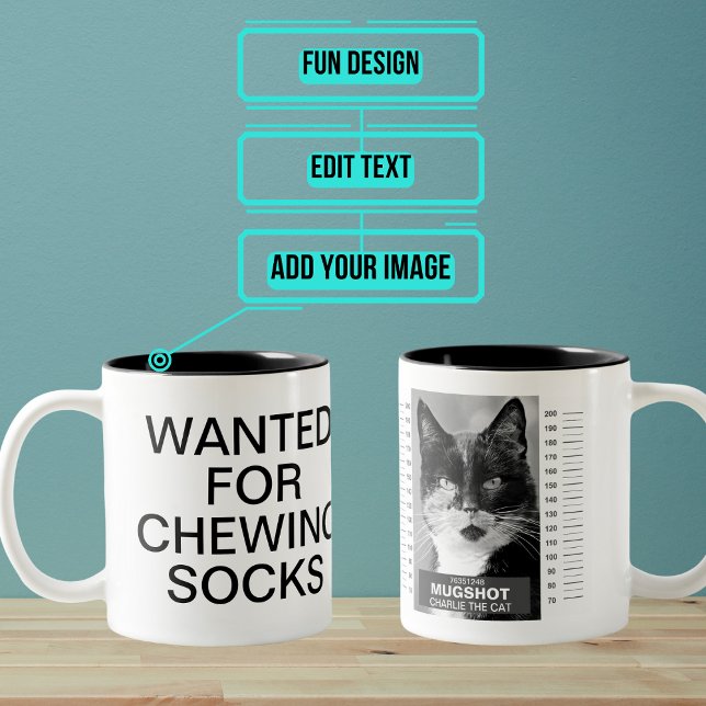 Taza Bicolor Mug de gato (Do you have a cat who has a certain reputation? Here is the perfect funny gift for them.)