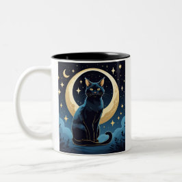 Taza Bicolor Mug de gato místico - Diseño nocturno celestial co