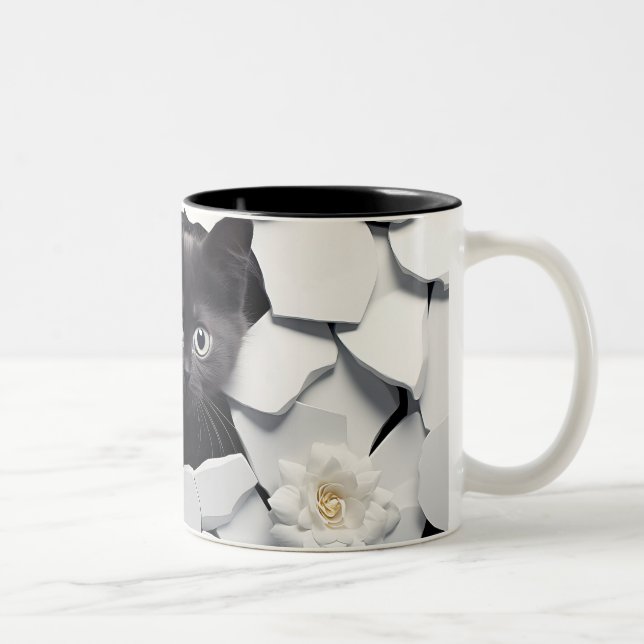 Taza Bicolor Mug de gato negro 3D (Derecha)