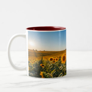 Taza Bicolor Mug De Girasol Brillante - Alegre Artículo De Rega