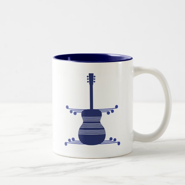 Taza Bicolor Mug de guitarra retro, azul marino (Derecha)