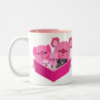Taza Bicolor Mug de la familia de cerdos de Personalizado de le
