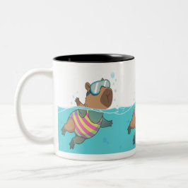 Taza Bicolor Mug de natación de capibara | Café Cuto Temático P