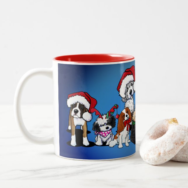 Taza Bicolor Mug de Navidades de perros KiniArt (Con donut)