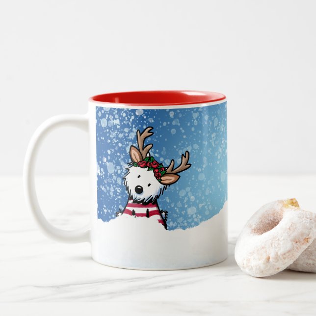 Taza Bicolor Mug de Navidades de renos kiniArt Westie (Con donut)