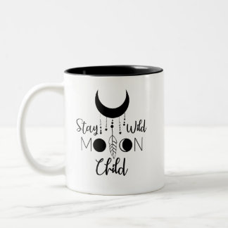 Taza Bicolor Mug de niño en la luna - Regalo de Boho espiritual