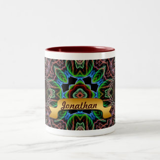 Taza Bicolor Mug de nombre personalizado de arte fractal Aqua E