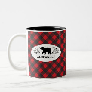 Taza Bicolor Mug de oso rojo negro lumberjack personalizado