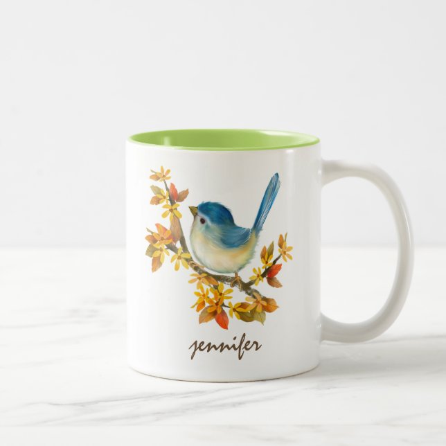 Taza Bicolor Mug. de pájaro azul personalizado (Derecha)
