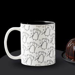 Taza Bicolor Mug De Patrón Ángel De Avena Blanco Y Negro