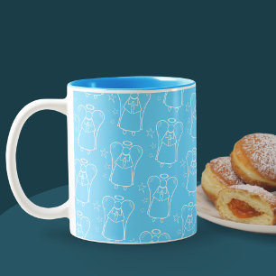 Taza Bicolor Mug De Patrón Ángel Del Guardián Blanco Y Azul