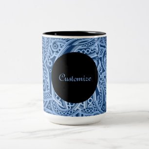 Taza Bicolor Mug de patrón Funky Blue Paisley personalizado