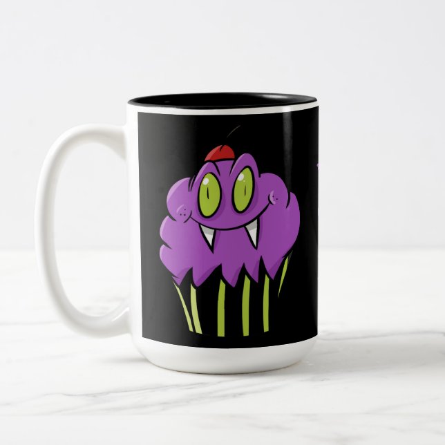 Taza Bicolor Mug de tarta de vampiro púrpura personalizada (Izquierda)