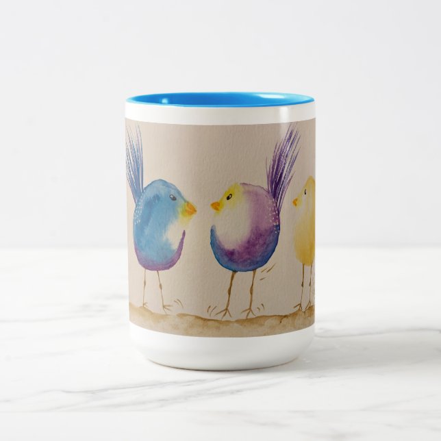 Taza Bicolor Mug de tres pájaros banales (Centro)