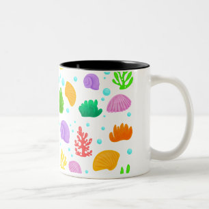 Taza Bicolor Mug de vida marina colorida - Algas, coral y conch