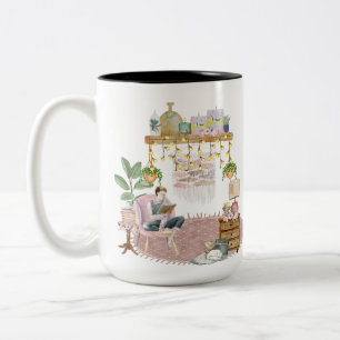 Taza Bicolor Mug en la sala de lectura Boho