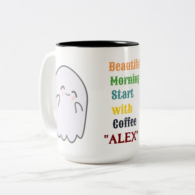 Taza Bicolor Mug fantasma personalizada de Halloween (Anverso izquierdo)