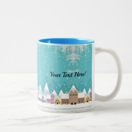 Taza Bicolor Mug feriado de invierno en aldea de nieve