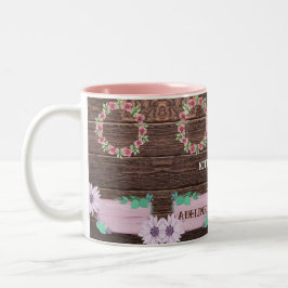 Taza Bicolor Mug floral de madera rústica para regalo boda