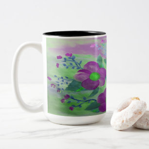 Taza Bicolor Mug florida de color púrpura y lima grande