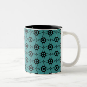 Taza Bicolor Mug geométrica del funk retro, Verde azulada