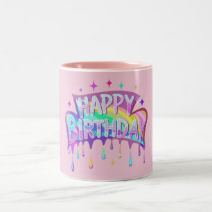 Taza Bicolor Mug "Happy Birday Typography"