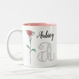 Taza Bicolor Mug personalizada con nombre, inicial, rosa