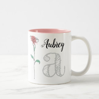 Taza Bicolor Mug personalizada con nombre, inicial, rosa