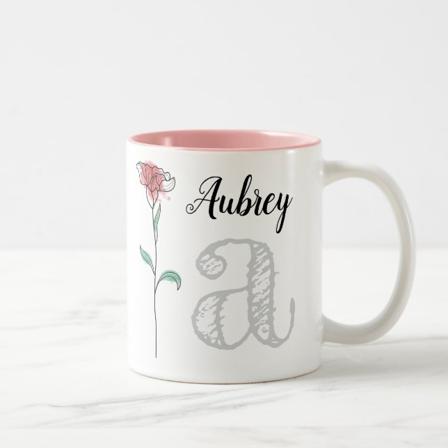 Taza Bicolor Mug personalizada con nombre, inicial, rosa (Derecha)