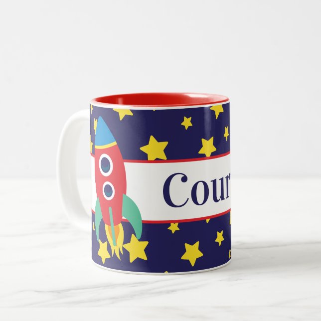 Taza Bicolor Mug. personalizada de cohete espacial (Anverso izquierdo)