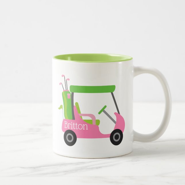 Taza Bicolor Mug personalizada de golf rosa y verde (Derecha)