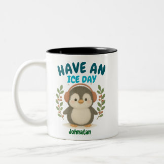 Taza Bicolor Mug personalizada de pingüino lindo - "Ten un día