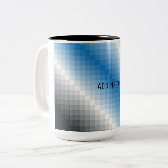 Taza Bicolor Mug personalizada de píxeles grises azules (Anverso izquierdo)